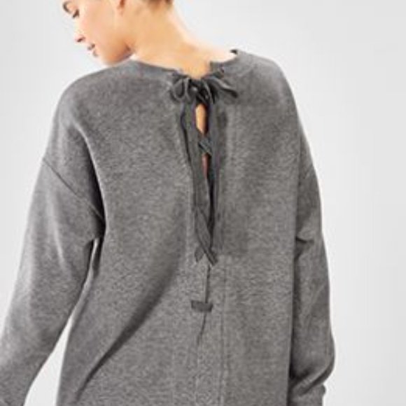 Fabletics Sweaters - Fabeltics Nina Heathered Gray Tie Back Crew neck M